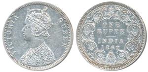 Victoria Queen, Silver Rupee, 1862, Bombay Mint, A / I / 1 / 2, with crescent (Prid 102). 