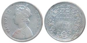 Victoria Queen, Silver Rupee, 1862, Bombay Mint, A / II / 2 / 0 (Prid 70). About Very Fine