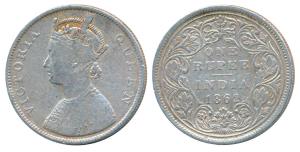 Victoria Queen, Silver Rupee, 1862, Bombay Mint, B / II / 0 / 7, (Prid 88). Fine, Very Rar