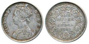 Victoria Queen, Silver Rupee, 1862, Madras Mint, E / II, Entirely new design of the bust e