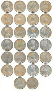 Victoria Queen, Silver Rupee (13), 1862, different types, dots and varieties. About Very F