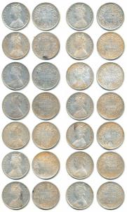 Victoria Queen, Silver Rupee (14), 1862, different types, dots and varieties. Very Fine+ t