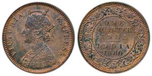 Victoria Empress, Copper ¼ Anna, 1880, Calcutta Mint, C below date on centre bead, (Prid 6