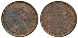 Victoria Empress, Copper ¼ Anna, 1880, Calcutta Mint, C below date on centre bead, (Prid 6