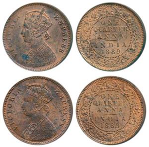 Victoria Empress, Copper ¼ Anna, 1889, Bombay Mint, B / I (Prid 644). About Uncirculated, 