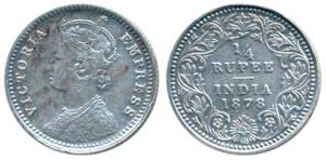 Victoria Empress, Silver ¼ Rupee, 1878, Calcutta Mint, C / II / No mint mark, (Prid 383). 