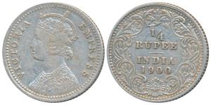 Victoria Empress, Silver ¼ Rupee, 1900, Calcutta Mint, C / II / C incuse, (Prid 403). Very