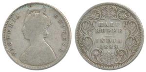 Victoria Empress, Silver ½ Rupee, 1883, Calcutta Mint, A / I / C incuse. Fine+, Very Rare.