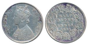 Victoria Empress, Silver ½ Rupee, 1886, Calcutta Mint, A / I / C incuse, (Prid 270). Very 