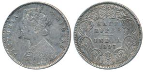 Victoria Empress, Silver ½ Rupee, 1897, Calcutta Mint, A / I / C incuse, (Prid 280). Very 