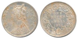 Victoria Queen, Silver Rupee, 1874, Bombay Mint, A2 / II / No mint mark, (Prid 142). Extre