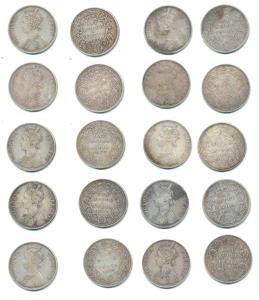 Victoria Queen and Empress, Silver Rupee (10), 1874, 1875, 1877 (2), 1879 (3), 1880, 1882,