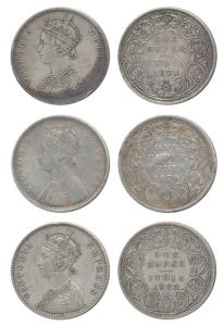 Victoria Queen and Empress, Silver Rupee (3), 1874, 1879 and 1883. About Very Fine to Very