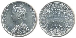 Victoria Queen, Silver Rupee, 1875, Bombay Mint, C1 / II / dot, (Prid 144). About Extremel
