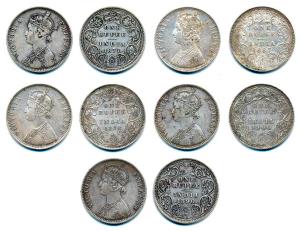Victoria Empress, Silver Rupee, 1877, 1878, 1887, 1890, 1900. Fine+ to About Extremely Fin