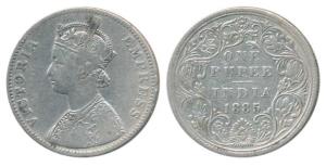 Victoria Empress, Silver Rupee, 1885, Bombay Mint, A3 / II, top and bottom B raised. Fine+