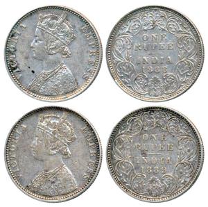 Victoria Empress, Silver Rupee, 1888, Bombay Mint, C2 / I / B incuse, inverted B, (Prid 17