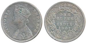Victoria Empress, Silver Rupee, 1901, Calcutta Mint, Mule, A4 / I / C incuse, left over ob
