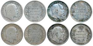 Edward VII, Silver ½ Rupee (4), 1905, 1906, 1907 and 1909. Fine to Fine+, Scarce. (4)