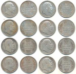 Edward VII, Silver Rupee (8), 1903, 1904, 1905, 1906, 1907, 1908, 1909, 1910. Very Fine to