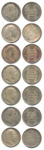 Edward VII, Silver Rupee (7), 1903, 1904, 1905, 1906, 1907, 1908 and 1909. Fine to Very Fi