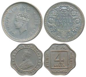 George V, Cupro-Nickel 4 Annas, 1919, Calcutta Mint (Prid 874); George VI, Half Silver Rup