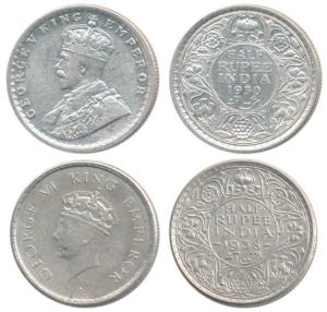 George V, Silver ½ Rupee, 1930; George VI, Silver ½ Rupee, 1938 respectively. Very Fine to