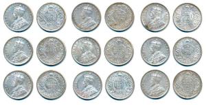 George V, Silver Rupee, 1912, 1913, 1914, 1915, 1916, 1917, 1918, 1919 and 1920, All Bomba