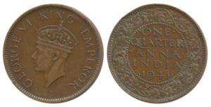 George VI, Bronze ¼ Anna, 1941, Bombay Mint, 2nd head, dot below ’4’ of date, Unlisted in 