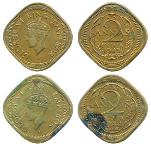 George VI, Nickel- Brass & Cupro-Nickel 2 Annas, 1944, Probably Calcutta Mint, 2nd head, w