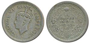George VI, Half Silver ¼ Rupee, 1943, Bombay Mint, reverse II / diamond, (Prid 465), Reede
