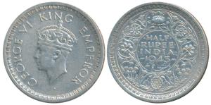 George VI, Half Silver ½ Rupee, 1943, Bombay Mint, reverse II / diamond, Unlisted in Pridm