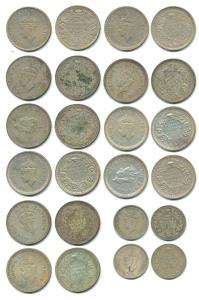 George VI, Half Silver Rupee (10), 1940, 1941 (2), 1942, 1943, 1944 (2), 1945 (3), Half Si