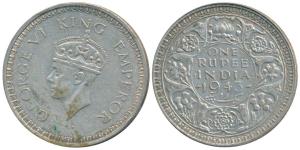 George VI, Half Silver Rupee, 1943, Bombay Mint, C / Ia, Large 3 in date, Unreported in an