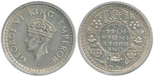 George VI, Half Silver Rupee, 1944, Bombay Mint, D / Ia / dot, inverted die axis, Unreport