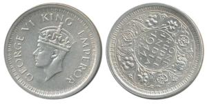 George VI, Half Silver Rupee, 1944, Lahore Mint, D / Ia / L raised, reverse die rotated to