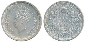 George VI, Half Silver Rupee, 1945, Bombay Mint, D / Ia / dot, Large and Open 5 in Date, U