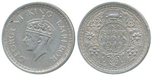 George VI, Half Silver Rupee, Lahore Mint, 1945, Large 5, L mint mark below on rev. Very F