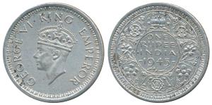 George VI, Half Silver Rupee, Lahore Mint, 1945, D / Ia L, Large and Open 5 in Date, Unlis