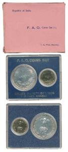 1970 Uncirculated Set, Food For All, set of 2, 20 Paise and Rupees 10. In near immaculate 