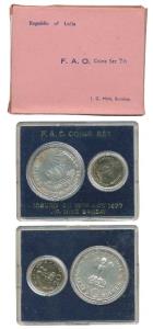 1970 Uncirculated Set, Food For All, set of 2, 20 Paise and Rupees 10. In immaculate condi