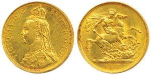 Great Britain, Victoria Queen, Gold 2 Pounds, 15.88g, Jubilee head, St. George slaying a d