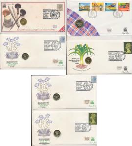 Great Britain, Uncirculated coins within First Day Covers —a stamp on an envelope with the