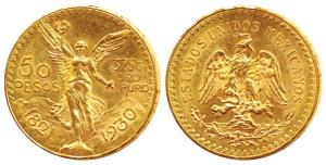 Mexico, Gold 50 Pesos, 41.61g, 1930, obv. Centennial of Independence, rev. winged Victory 