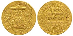 Ram Tanka, Gold Temple Token, 12.06g, Ram Durbar - Ram and Sita sitting facing left toward