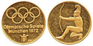 Munich Olympics Gold Medallion, 4.53g, .900, obv. archer kneeling left, rev. Olympic rings