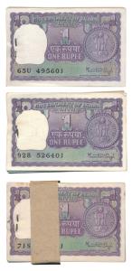 Rupee 1 bundle, 1977, 1978 and 1980 (3), signed Manmohan Singh, (IPM# A-37, 38 & 40). Unci