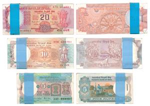 Rupees 5, 10 and 20 bundles, signed R. N. Malhotra; C. Rangarajan, inset B; Bimal Jalan, i