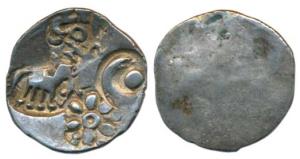 Archaic Punch Marked Coinage, attributed to Chedi Janapada, Silver Karshapana, 3.31g. Four