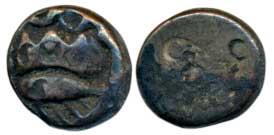 Archaic Punch Marked Coinage, attributed to Surasena Janapada (c. 400-350 BC). Silver ½ Ka